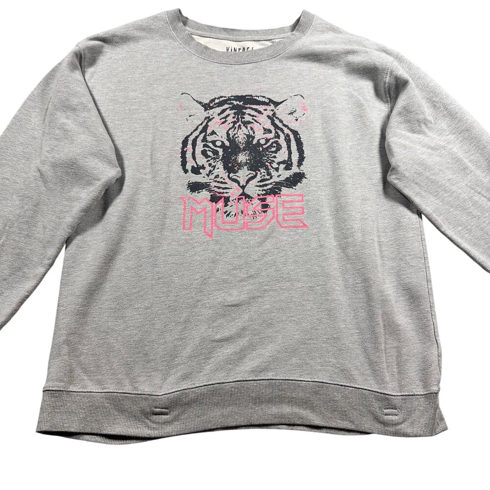 Vintage Canvas Muse Tiger Graphic Sweatshirt Womens Medium Gray